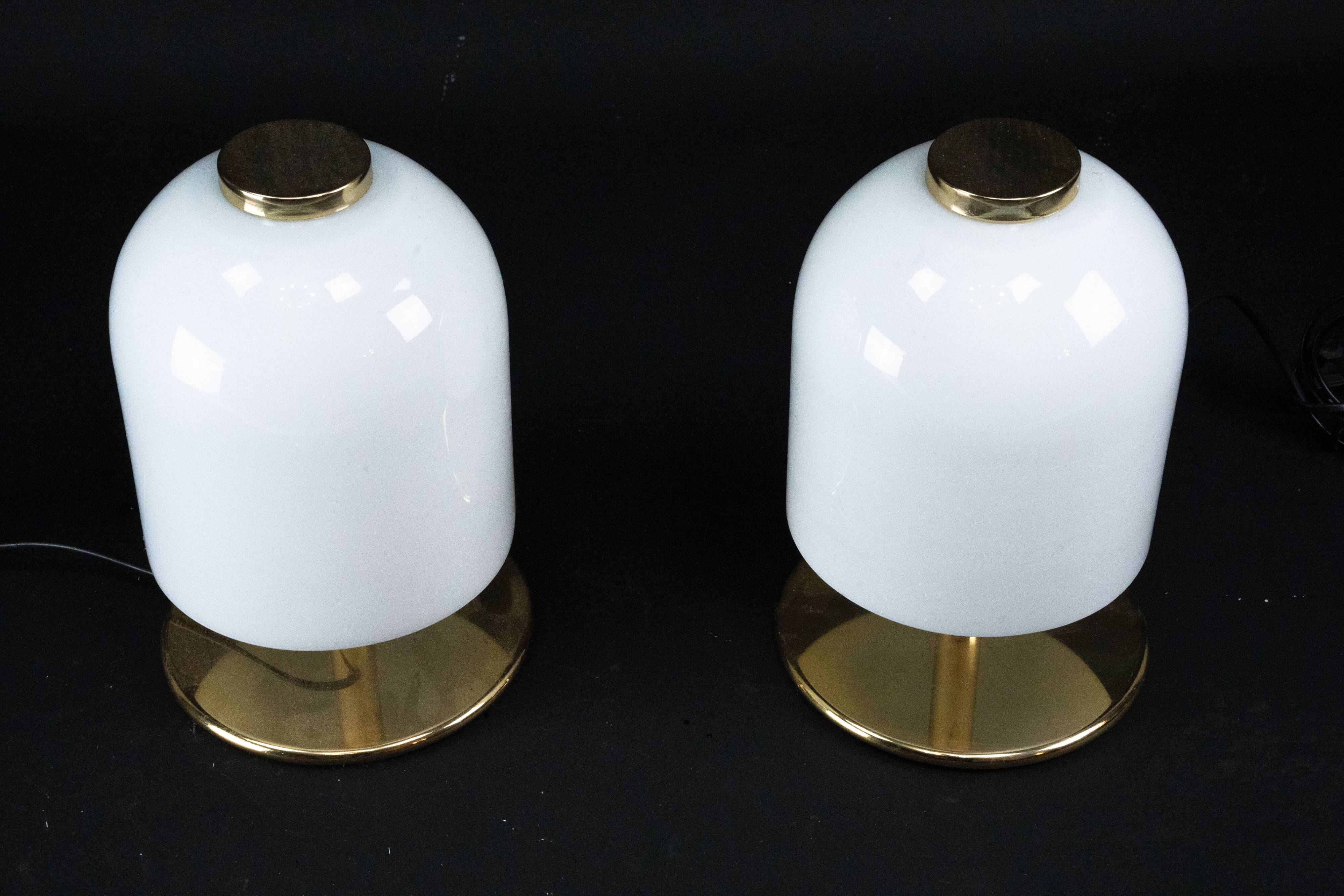 Pair of 1980s Italian Murano Lattimo Glass Mushroom Bedside Lamps