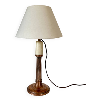 Lampe laiton, câble tissu 200 cm, abat jour