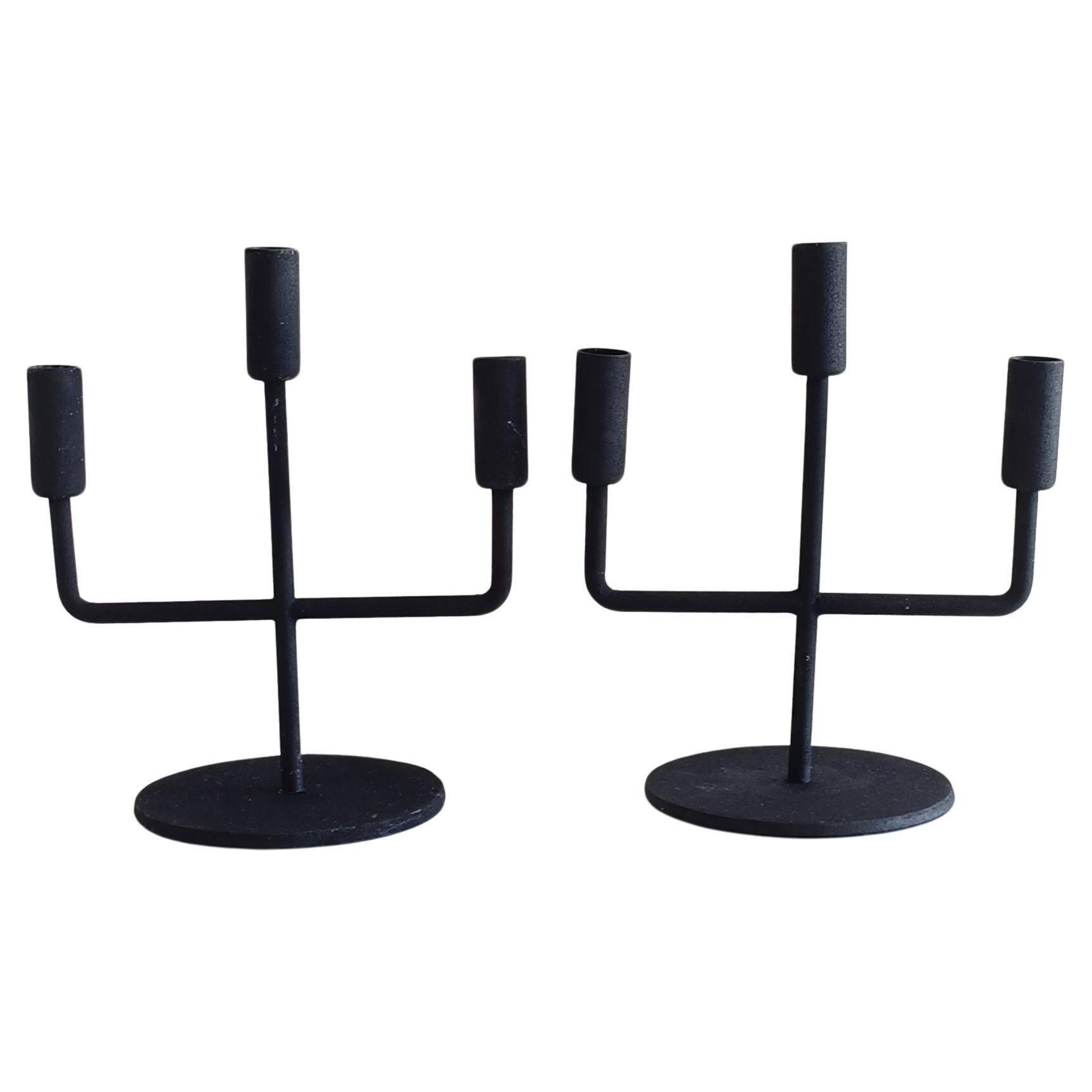 Midcentury Brutalist Forged Iron Candelabra Pair, Germany, 1950s