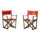 Pair Mogens Koch MK-16 Folding Chair in Oak Wood with Red Leather for Valma