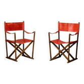 Paire de chaises pliantes Mogens Koch MK-16 en chêne et cuir rouge pour Valma
