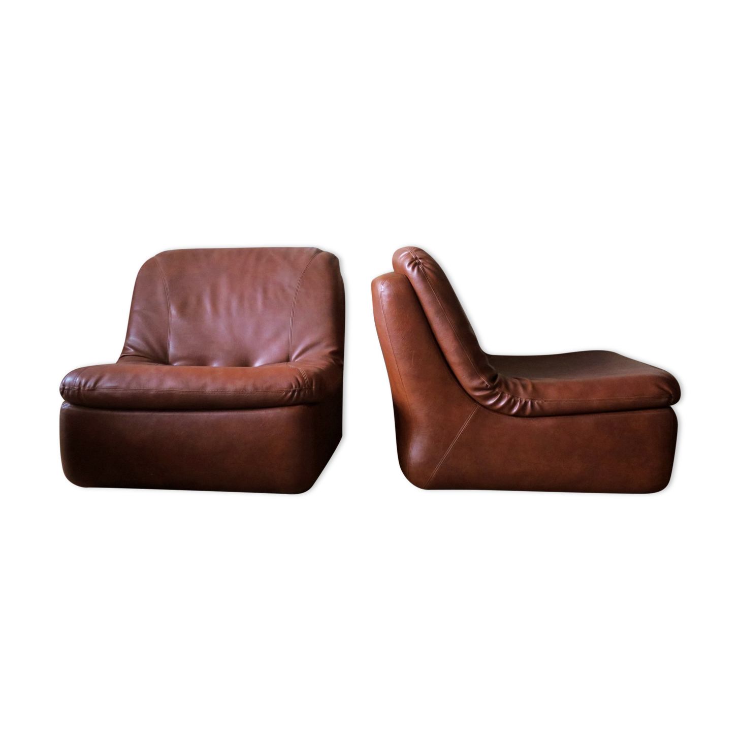Paire de chauffeuses modulaires en cuir du milieu du siècle, 1970