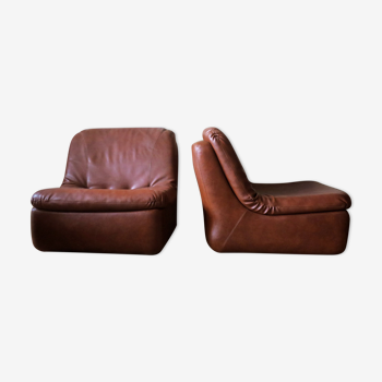 Pair of Mid-Century Leather Modular Lounge Chairs, 1970