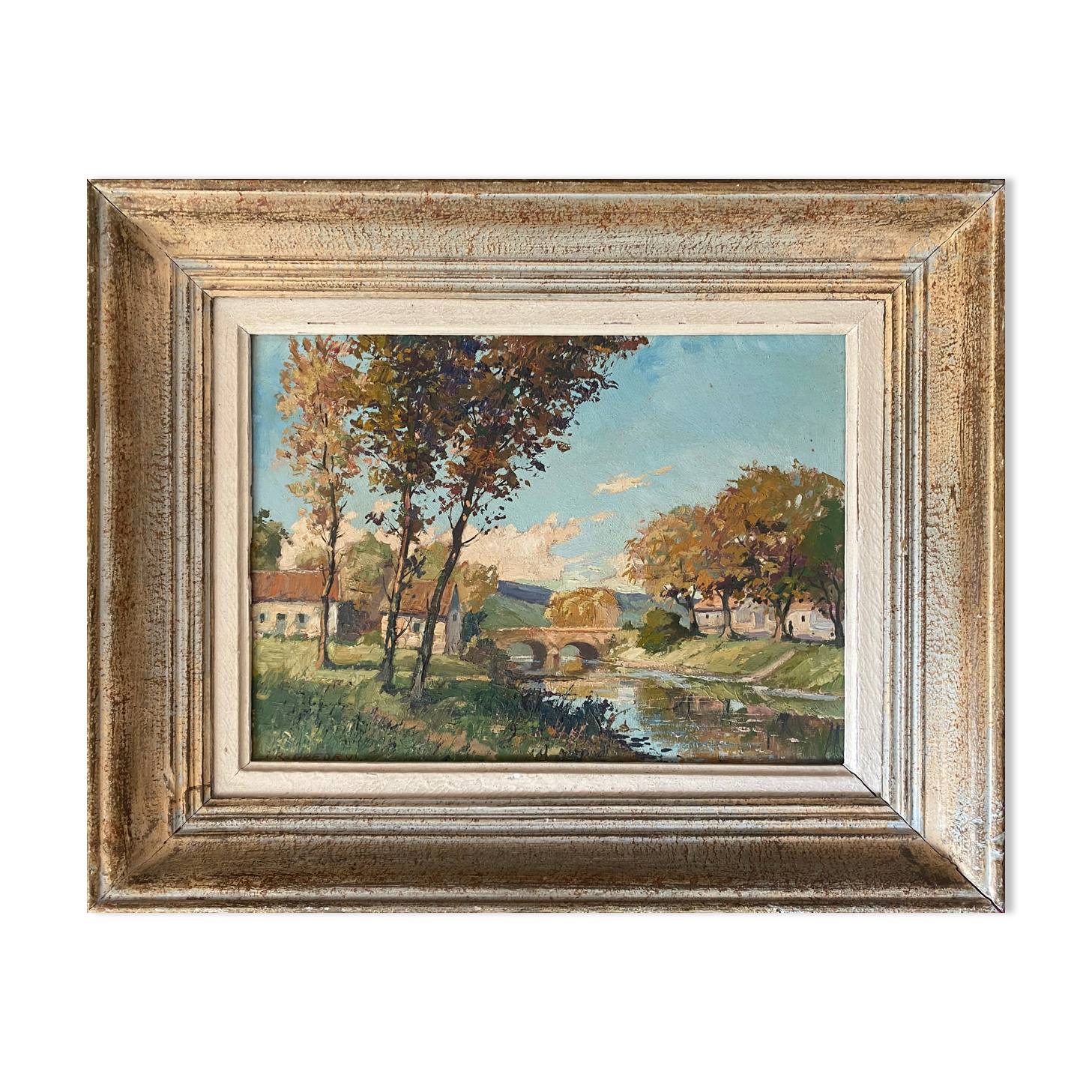 HSP Table Landscape "Village to the river" with frame, middle XX°
