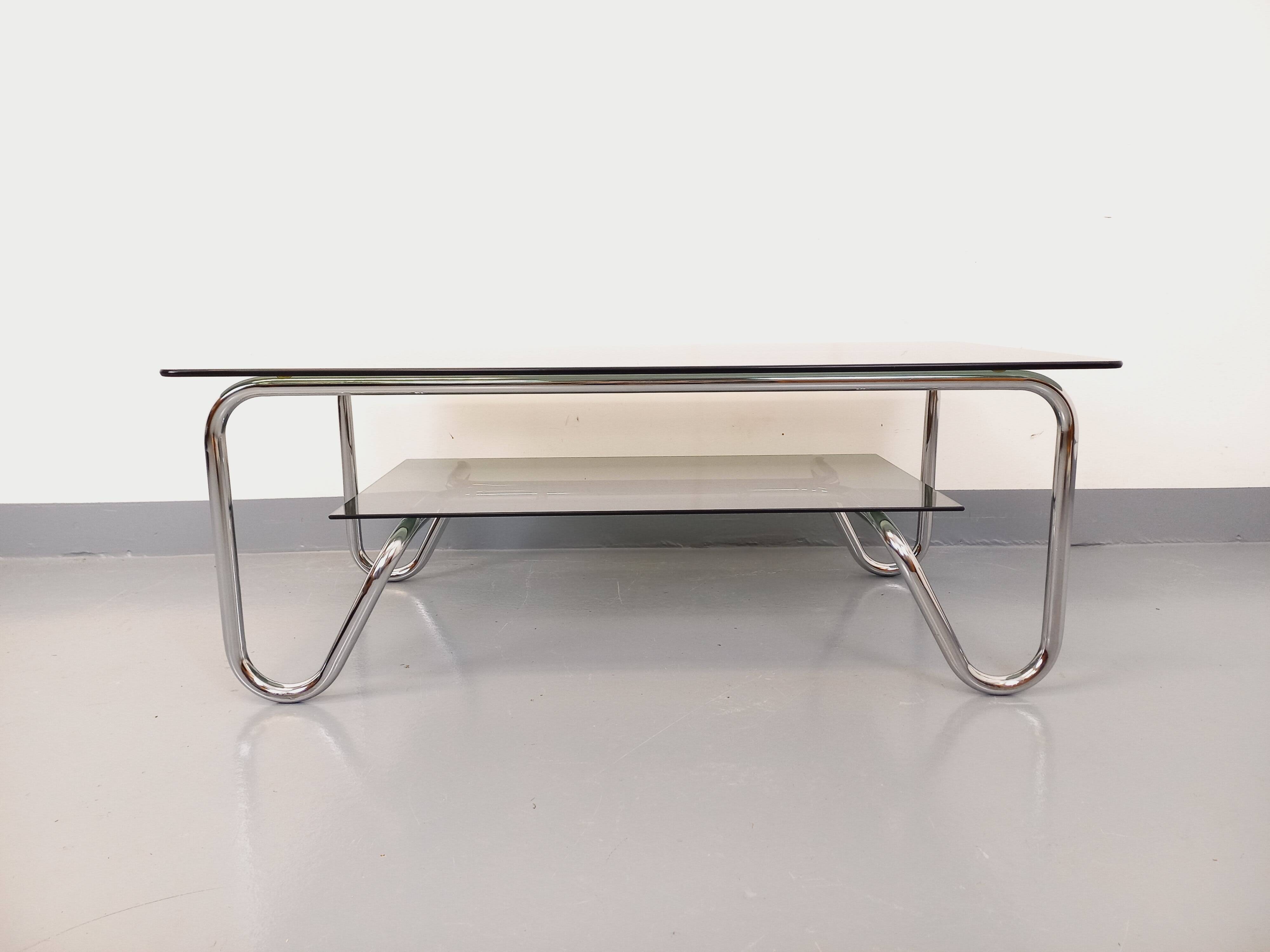 Vintage Italian rectangular coffee table with 2 smoked glass tops