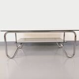 Vintage Italian rectangular coffee table with 2 smoked glass tops
