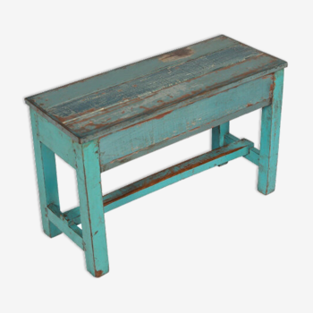 Small Bench Tabouret Patina Polychrome Of Old Teck India Origin