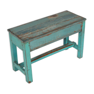 Banc tabouret patine polychrome d'origine vieux teck inde