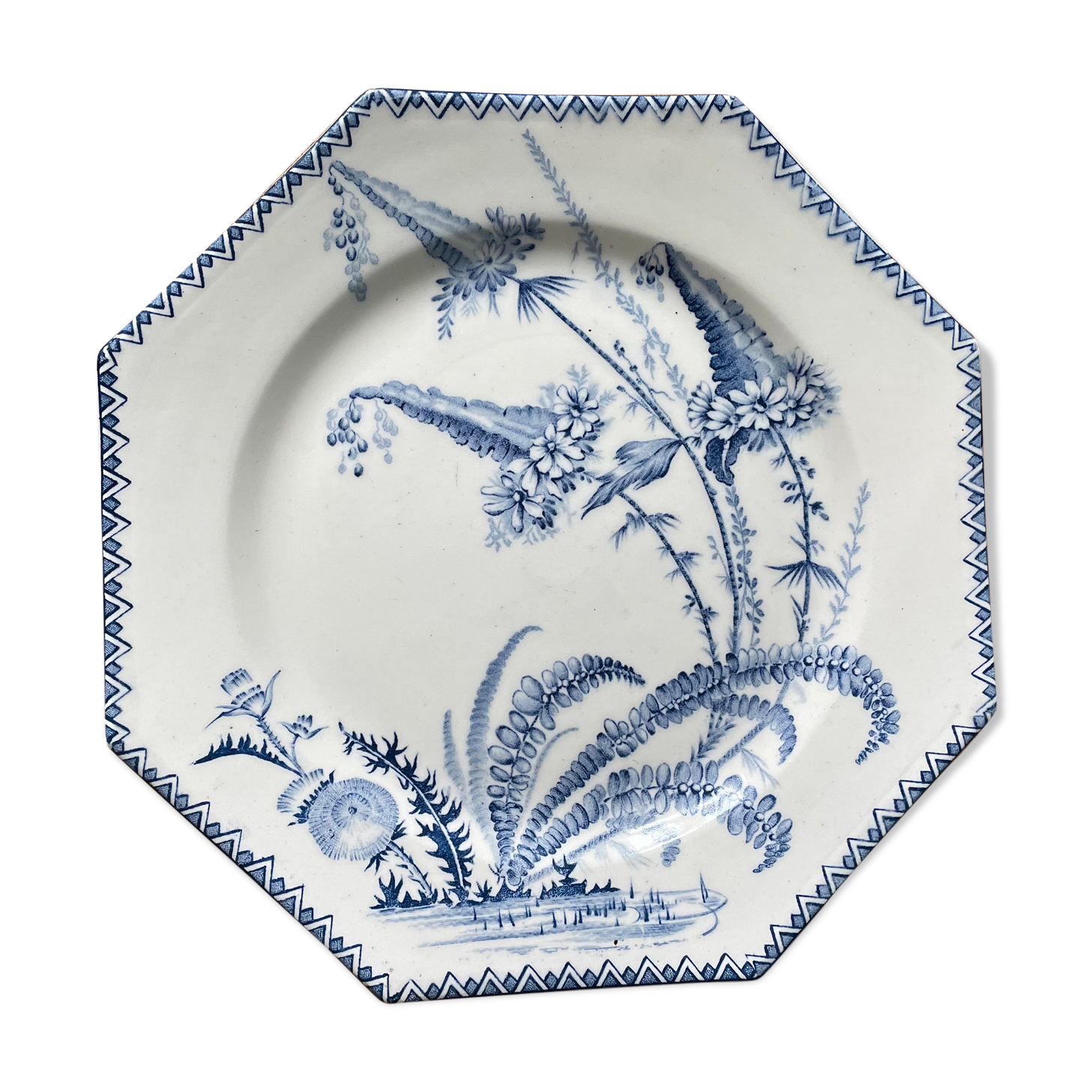 Octagonal composition dish in Clairefontaine earthenware, indiana model 19th