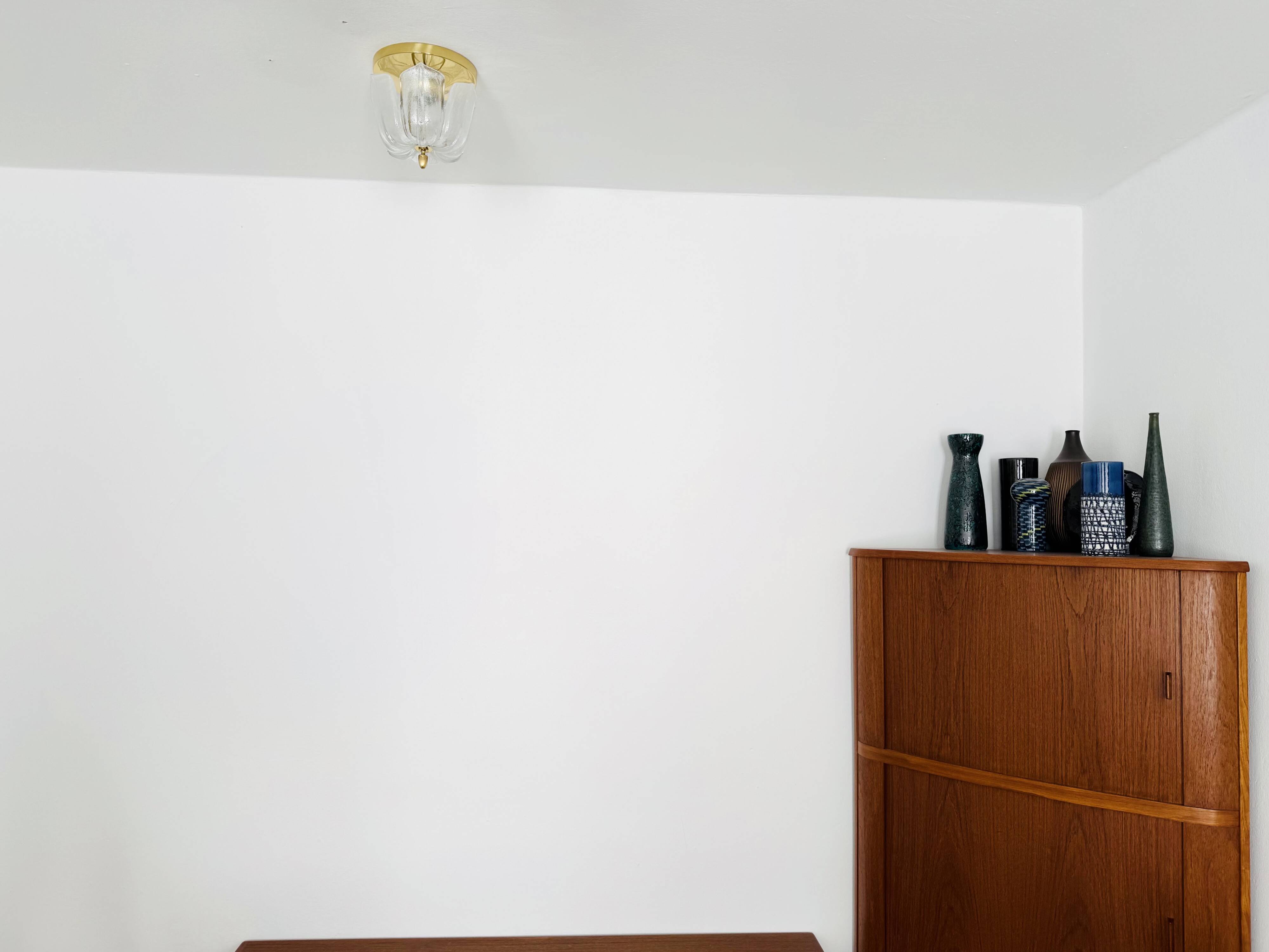 Brass and Glass Flush Light by Glashütte Limburg