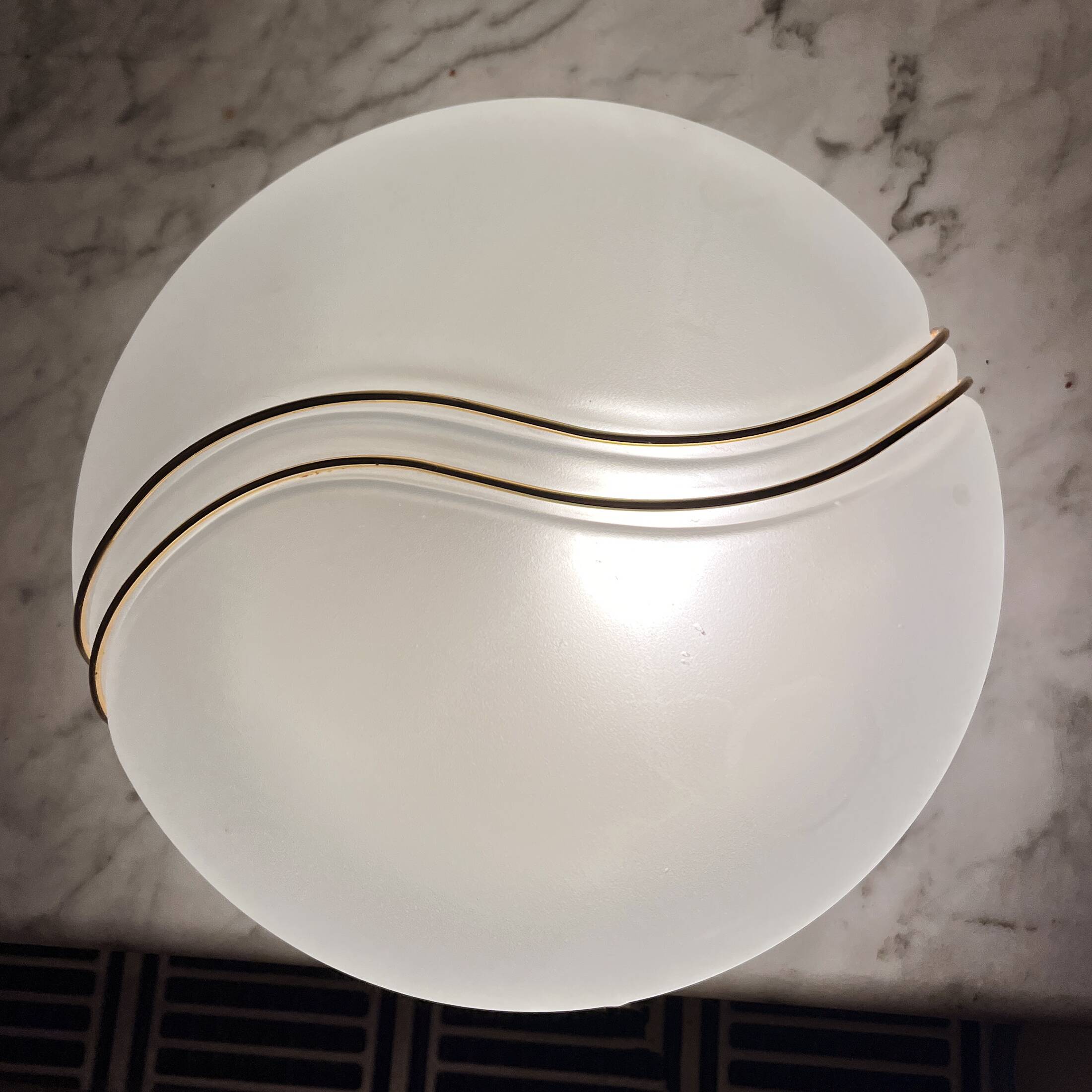 Hollywood Regency Metal-Lux Glass Ceiling Light Italy 1980s