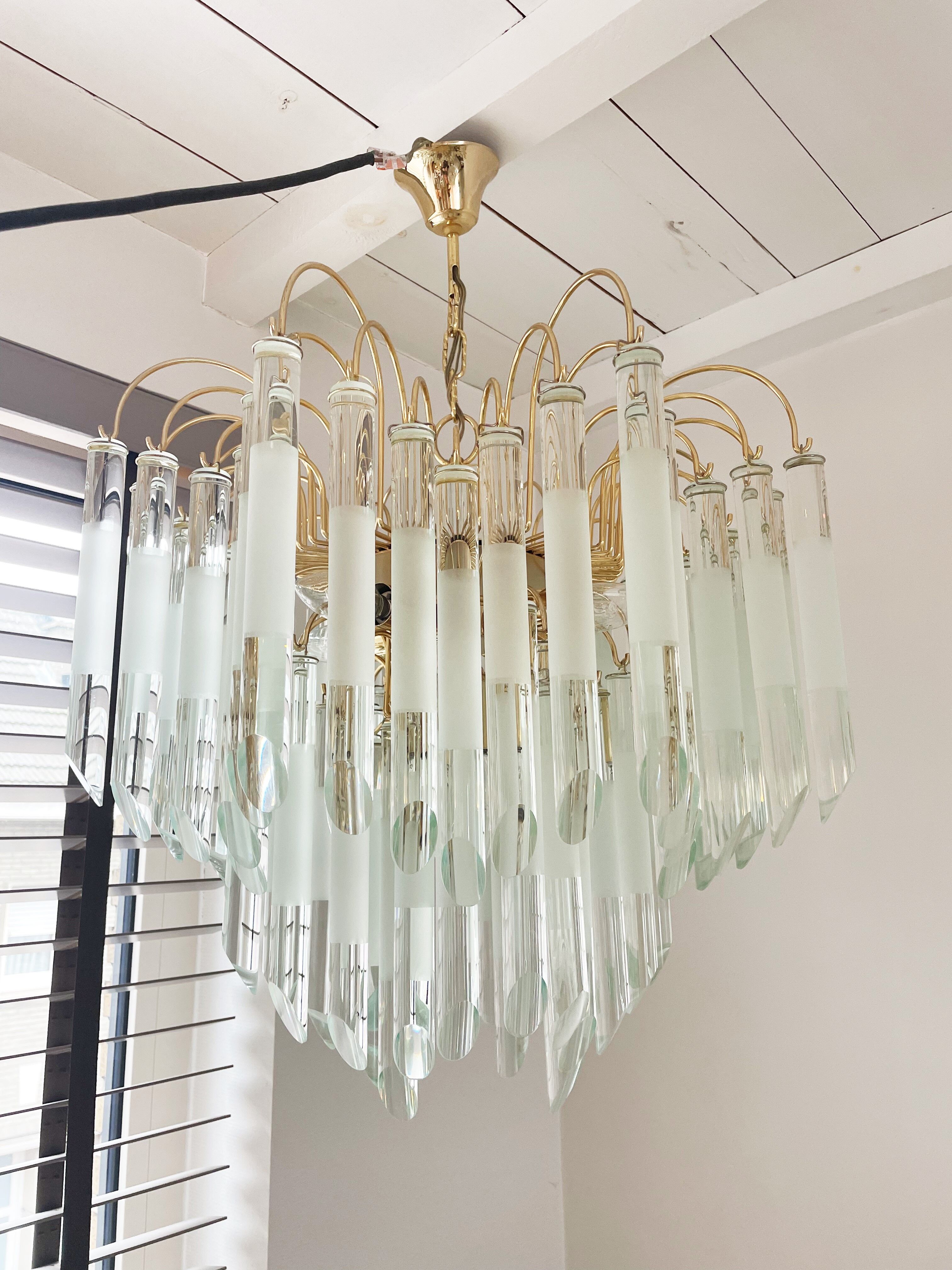 Vintage italian brass and glass chandelier, 1970s