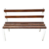 Bench in dark wood and white metal