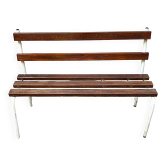 Bench in dark wood and white metal