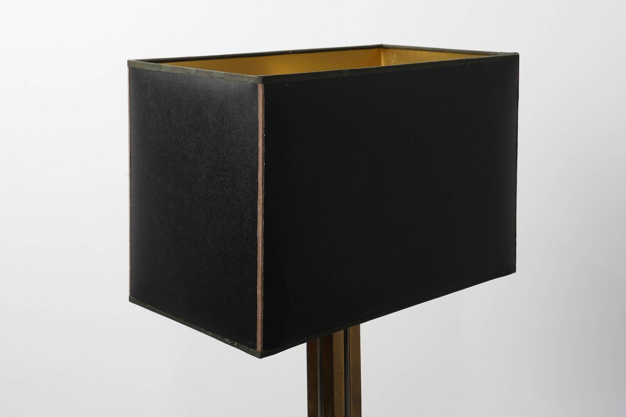 Brass table lamp with black rectangular shade by Deknudt, Belgium, 1970s
