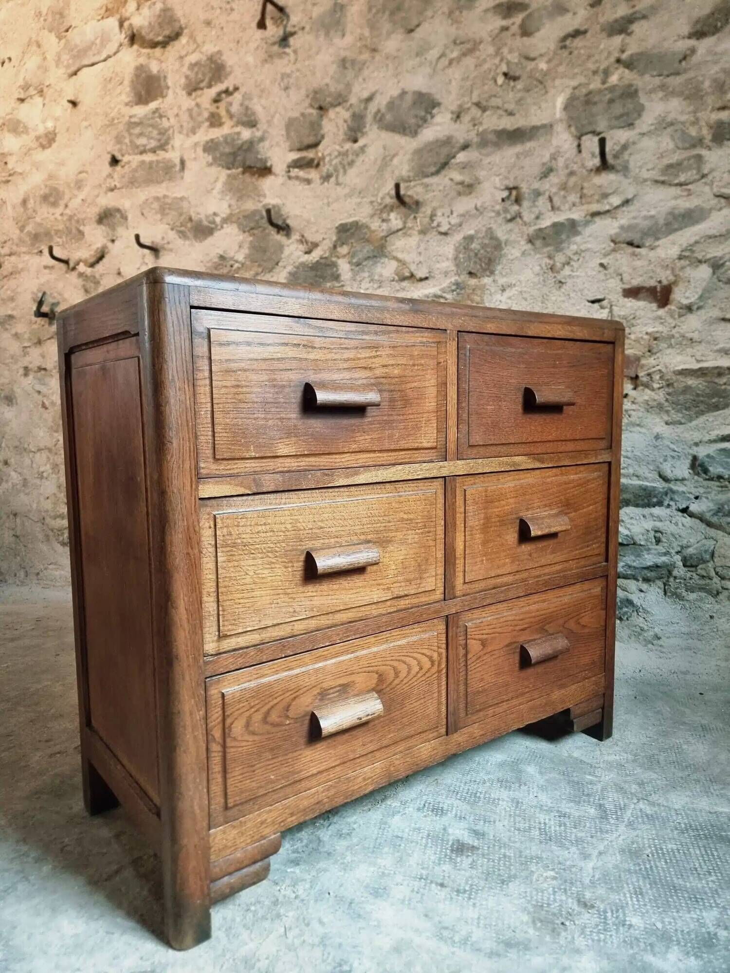 Vintage French Oak Chest of Drawers – 1930s, Solid Oak Storage Cabinet with Four Drawers