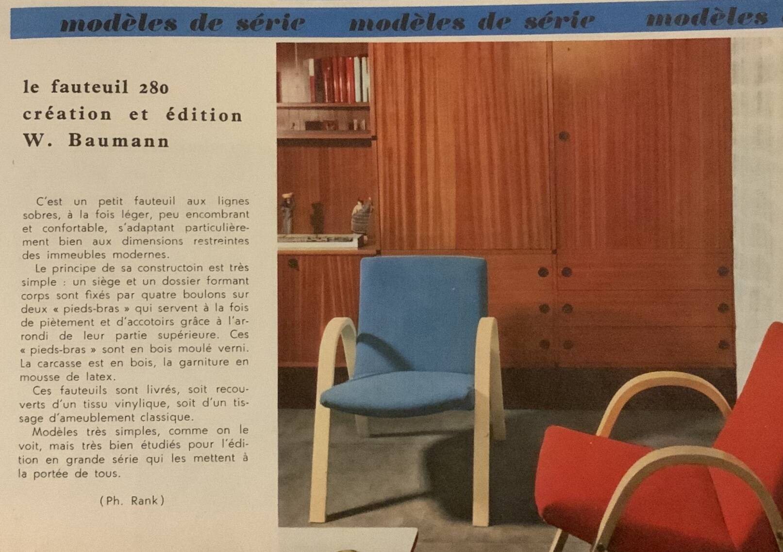 Vintage armchair from 1959 Baumann 280 Restored Amara Aubergine color