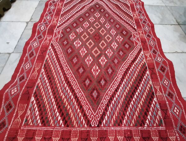 tapis Kilim Marocain Rouge, tapis Berbère En Laine Fait À La Main 212/116cm