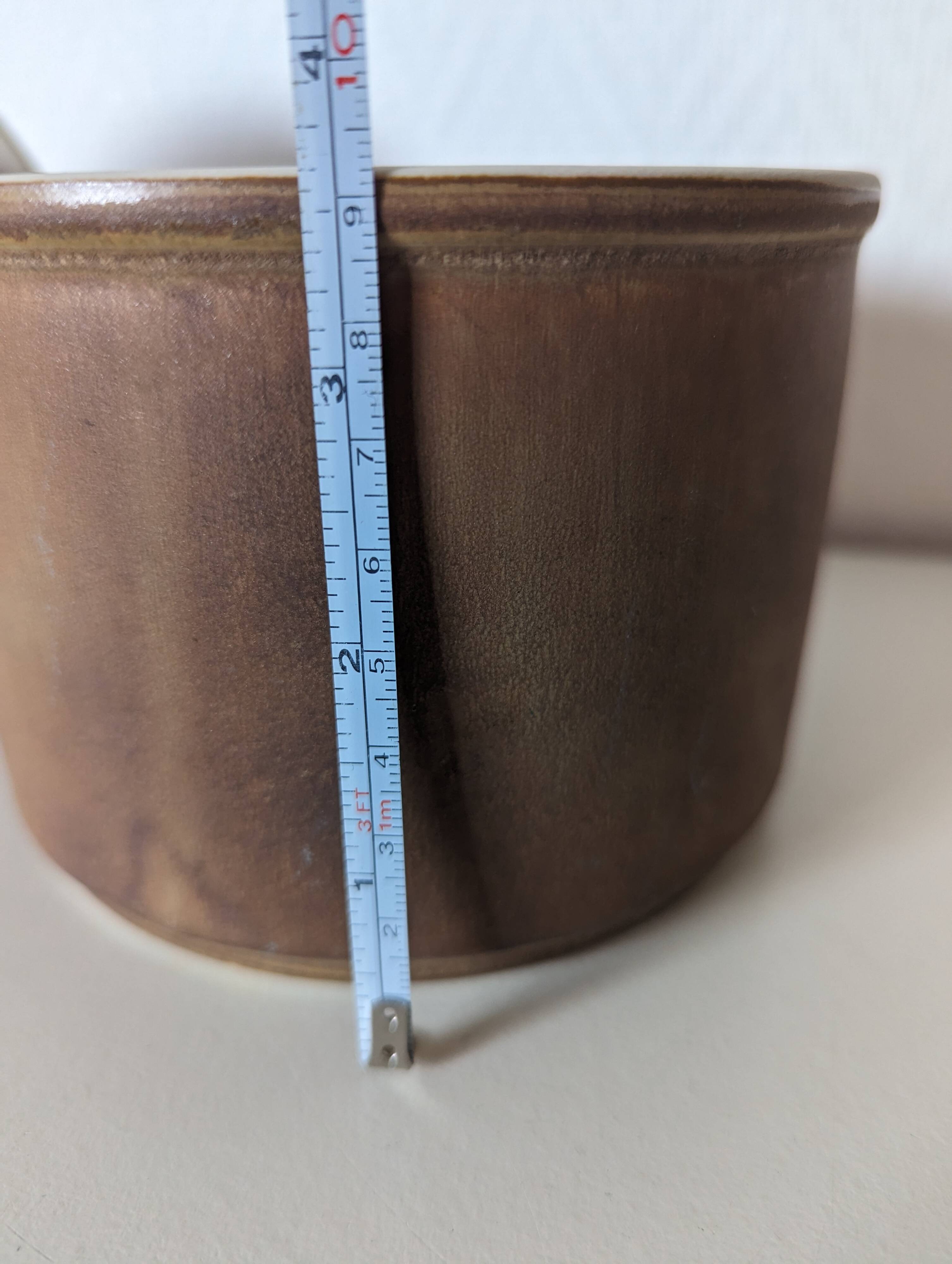 brown stoneware water butter dish