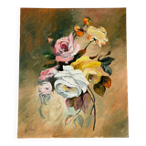Autumn roses, oil on canvas signed Esterel.
