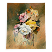 Autumn roses, oil on canvas signed Esterel.