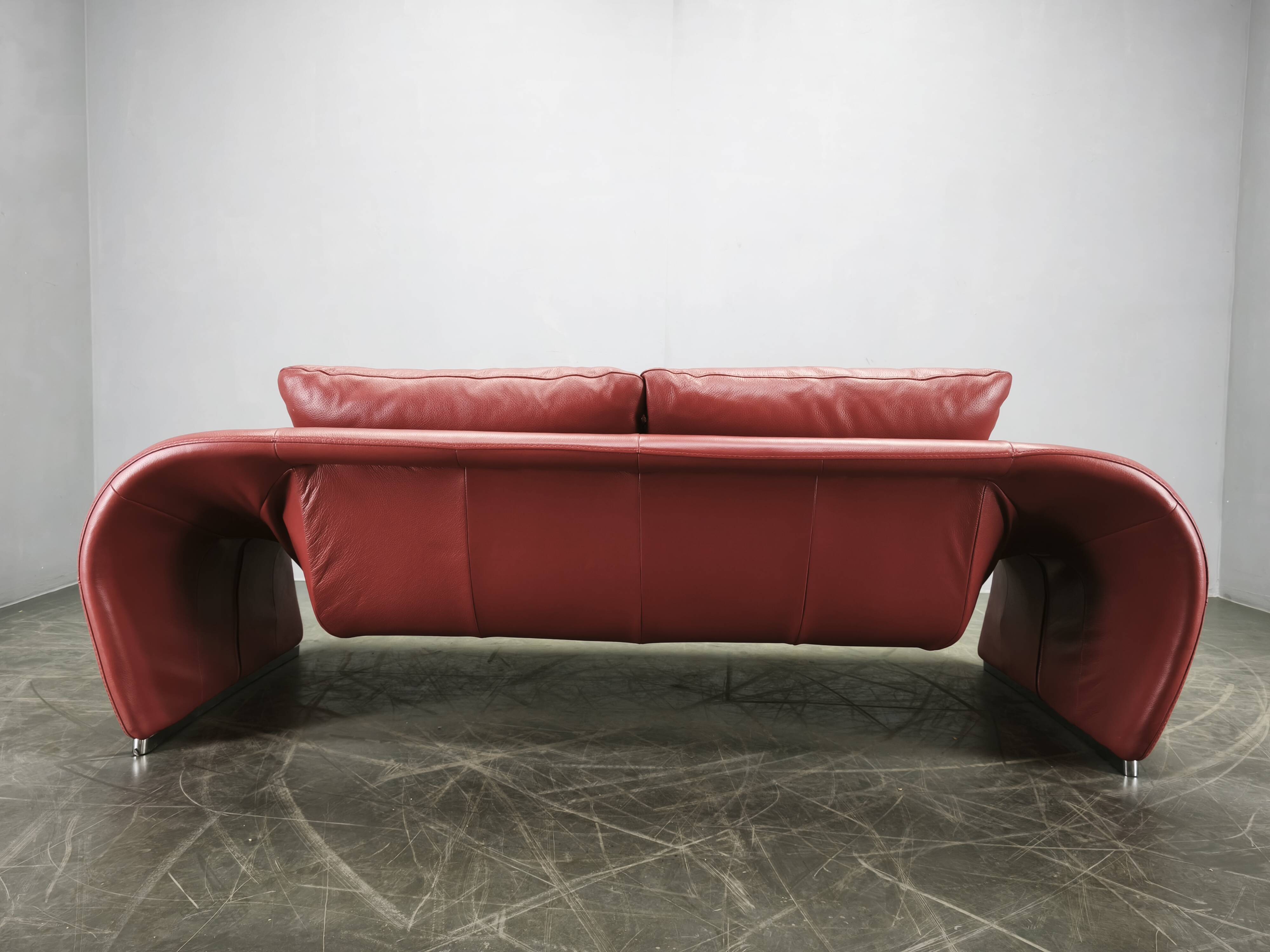 Italian Red Leather Sofa by Divanotti, Postmodern, 1990s