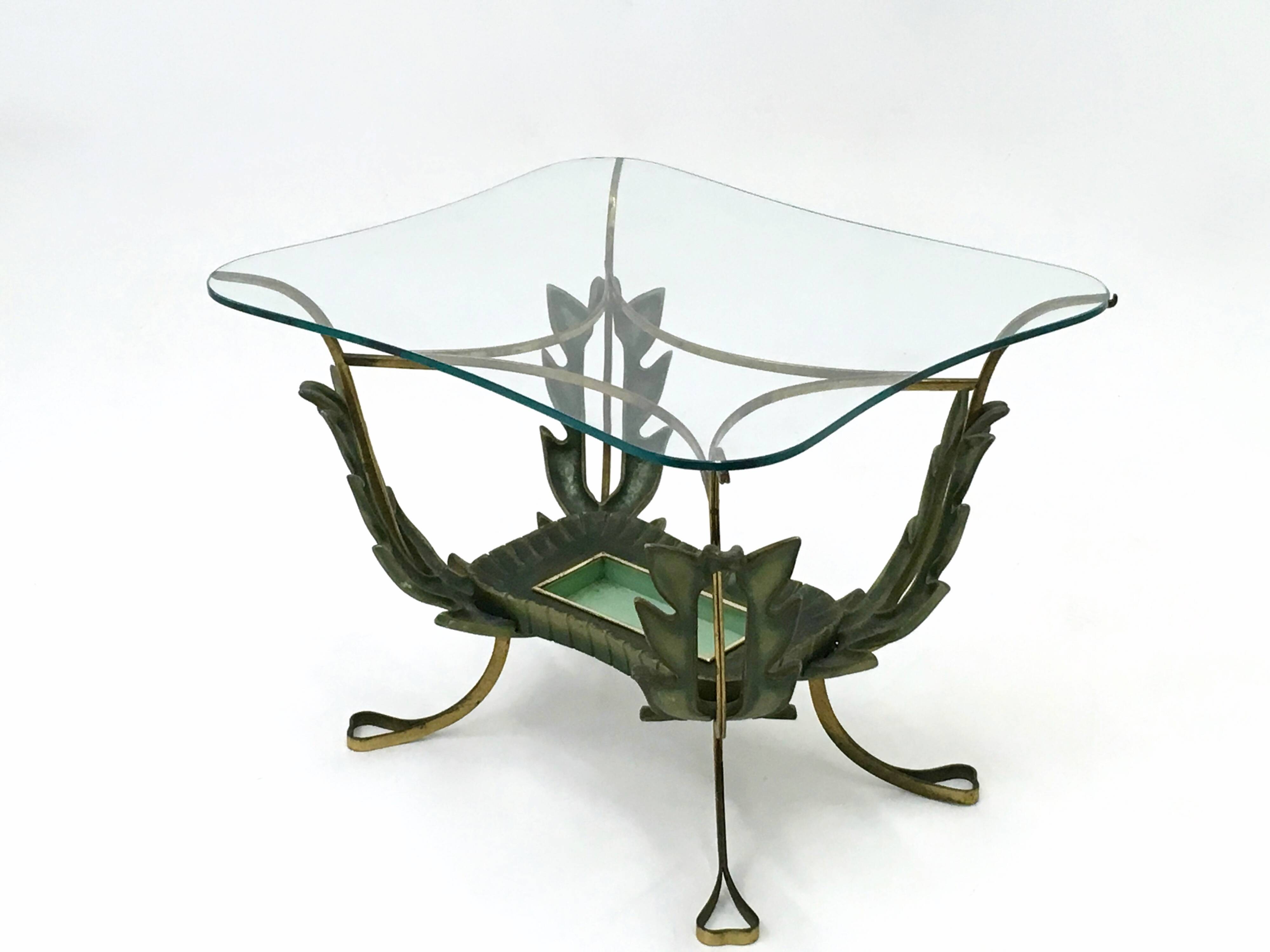 Rectangular Brass and Varnished Metal Coffee Table by Pierluigi Colli, Ital