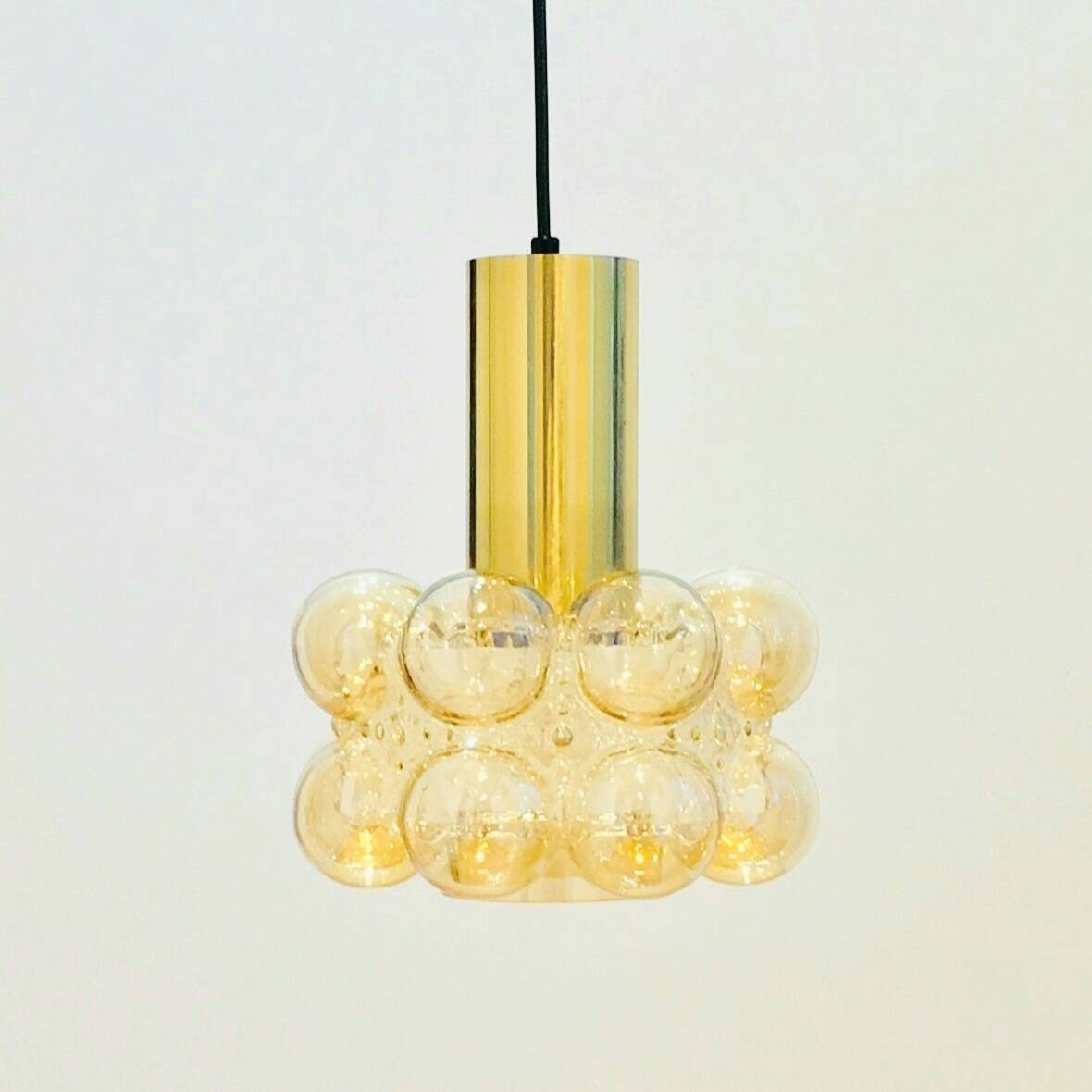 Mid-Century Modern Bubble Glass & Brass Ceiling Light by H. Tynell, 1960s