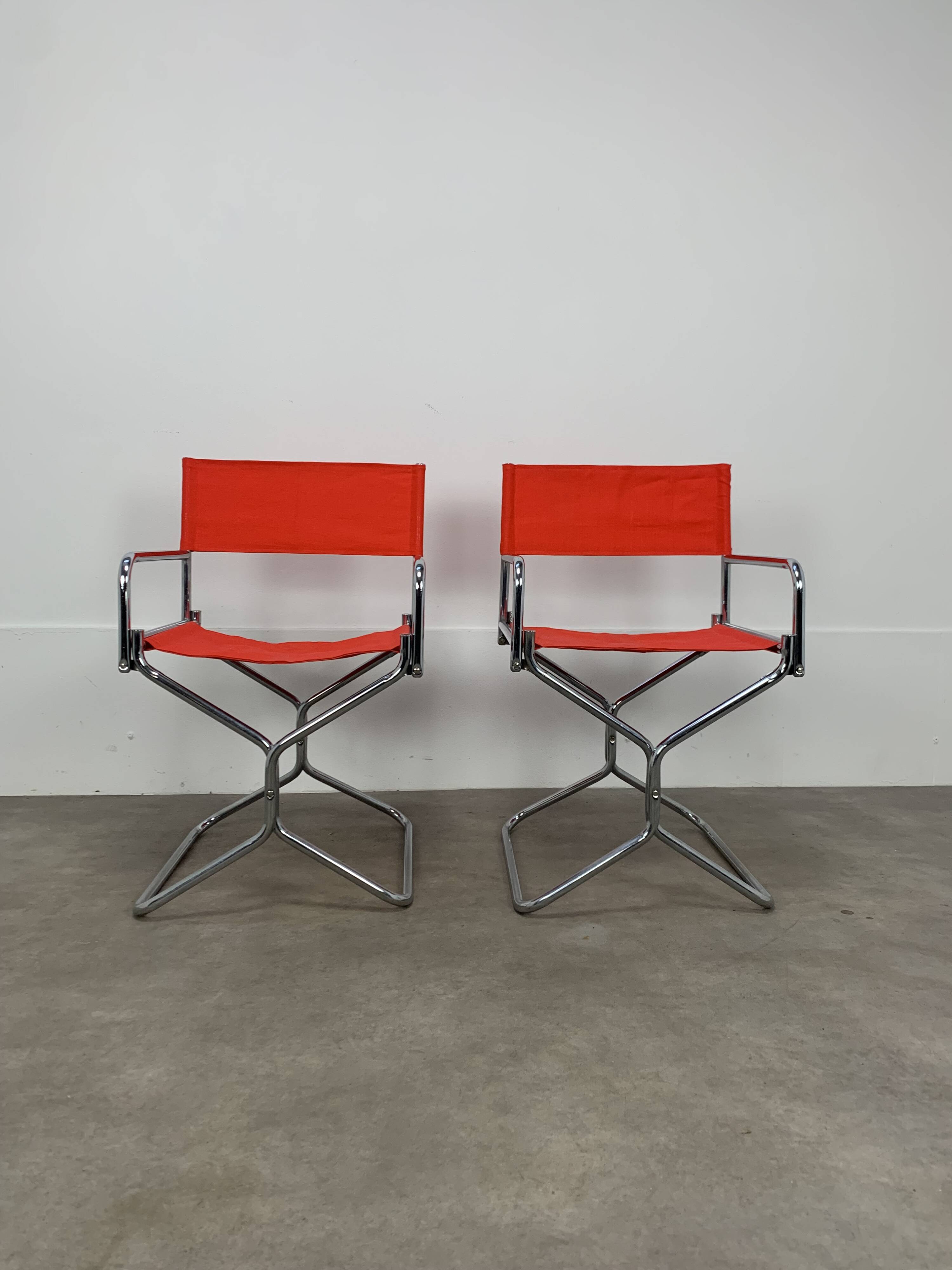 Pair of Lafuma chrome "director" folding chairs