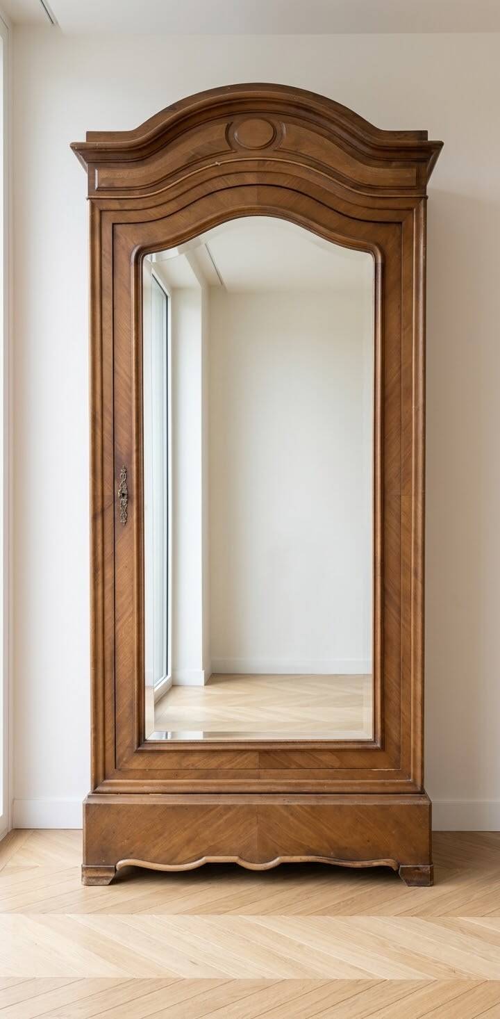 Antique solid wood wardrobe with mirror
