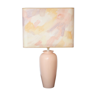 Lampe rose en céramique abat jour pastel années 90