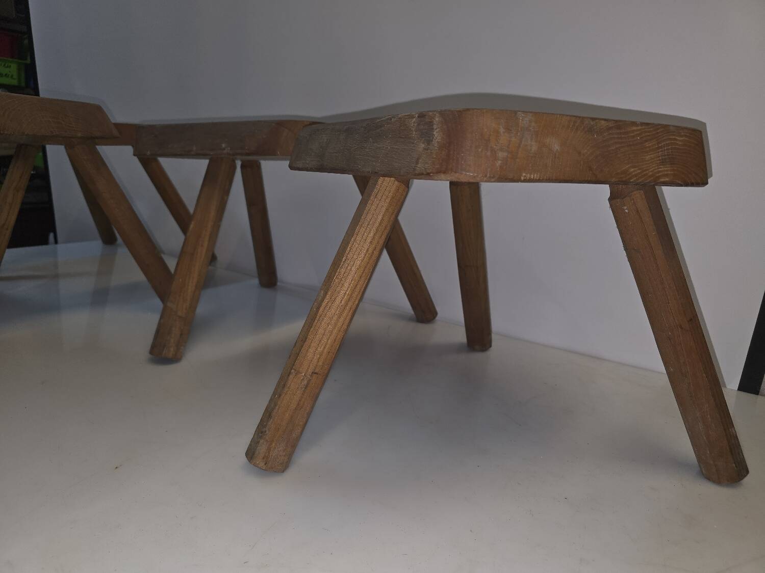 Set of 4 solid wood shepherd's stools