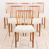 Set of 6 walnut dining chairs in boucle by Frits Henningsen, Denmark, 50s
