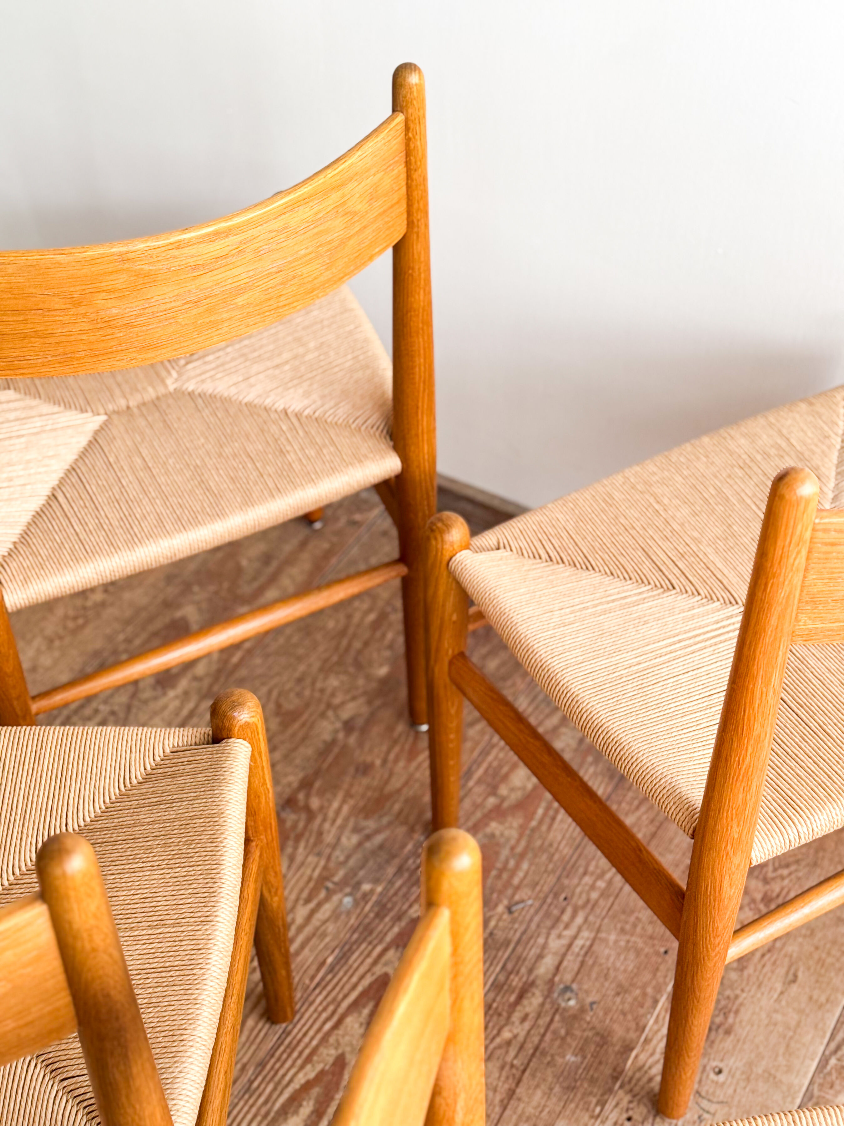 Ensemble de 6 chaises CH36 de Hans J. Wegner en chêne, corde danoise