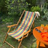 Transat/ chilienne vintage en bois avec repose-pieds — Années 60