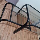 Table basse métal noir et verre fumé extensible