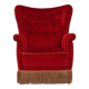 1960s, danish high back vintage armchair in cherry-red velour