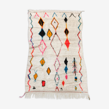 Moroccan Berber carpet Azilal ecru with colorful patterns 240x150cm
