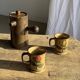 Set of 2 hand-painted flower mugs vintage stoneware H9.5