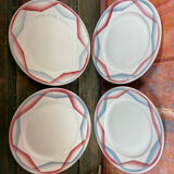 4 flat plates art deco pink and blue Badonviller Liliane