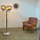 Old 3-light chrome and smoked glass floor lamp Italian design from the 70s vintage