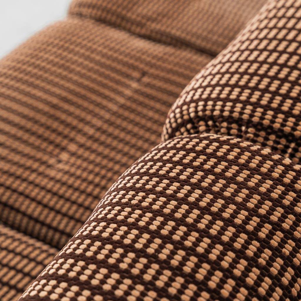 Divano 3 modules en tessuto marrone anni '70 vintage modernariato