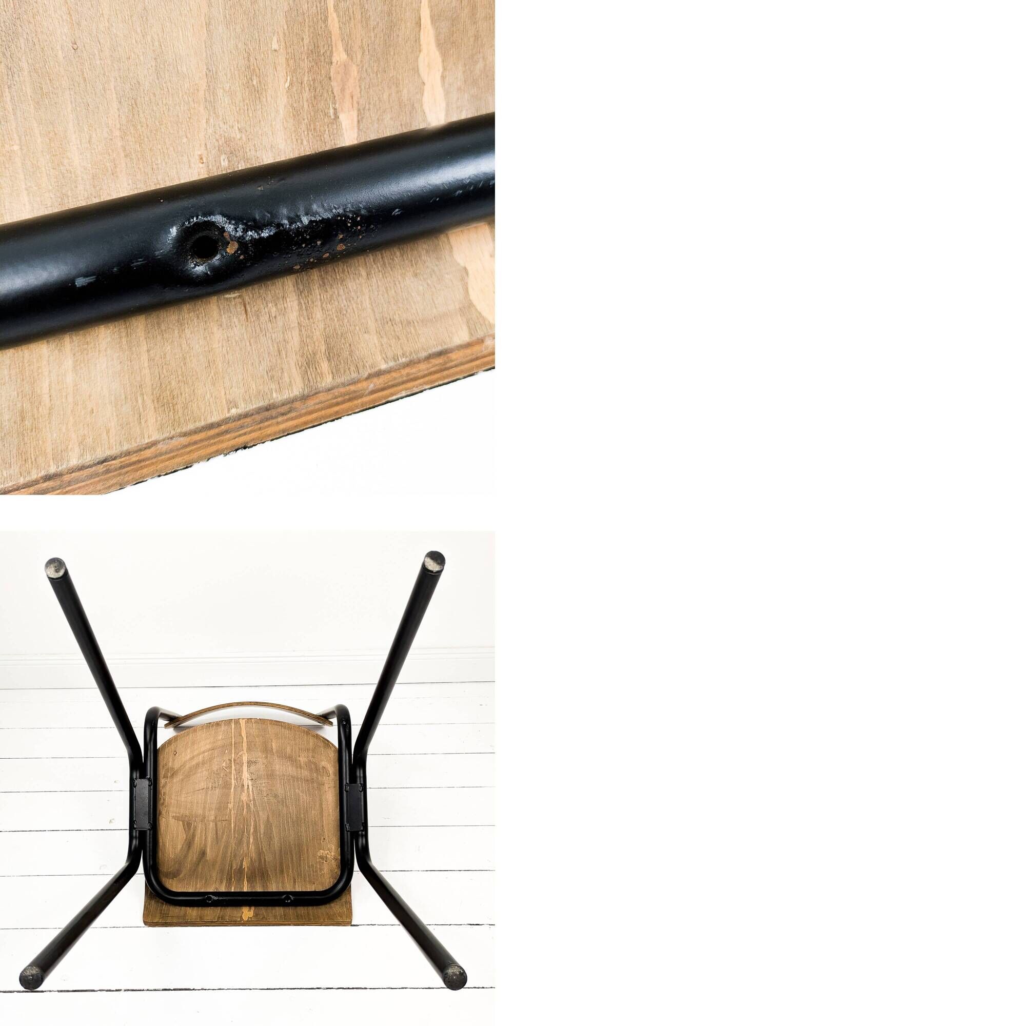Chaise d’école vintage en bois et métal – style industriel, années 60