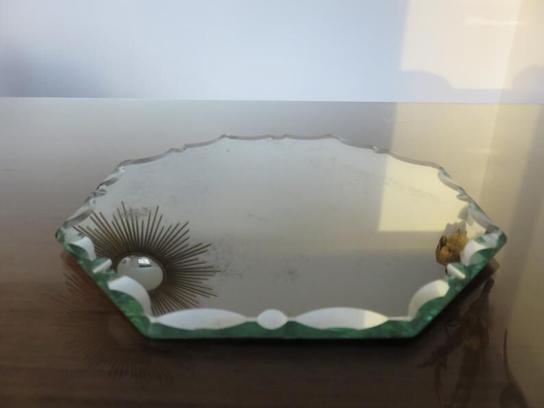 Octagonal mirror bevelled art deco 40 50 21x21cm