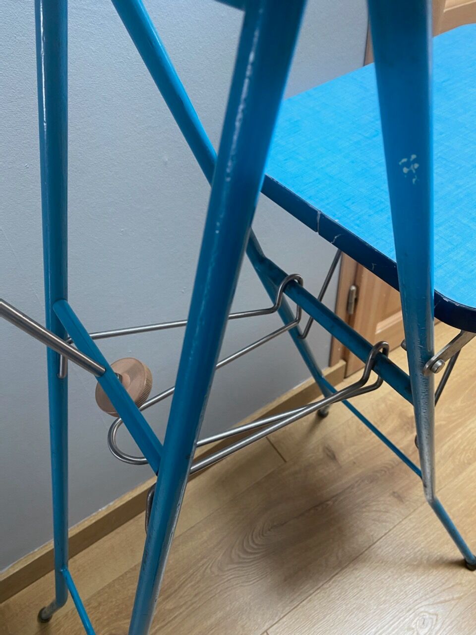 Side table or support for video projector in blue formica