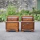 Pair of wooden nightstands, art deco style wooden bedside table, wood and marble table