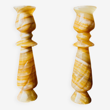 Pair of vintage candlesticks in vintage onyx marble.