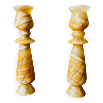 Pair of vintage candlesticks in vintage onyx marble.