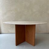 Travertine and wood dining table