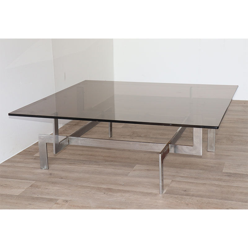 Vintage sculptural coffee table in glass and chromed metal 1970